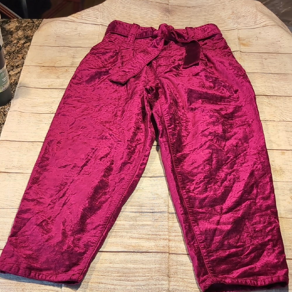 Free People Venus Velvet High Rise Paper Bag Pants Size 6